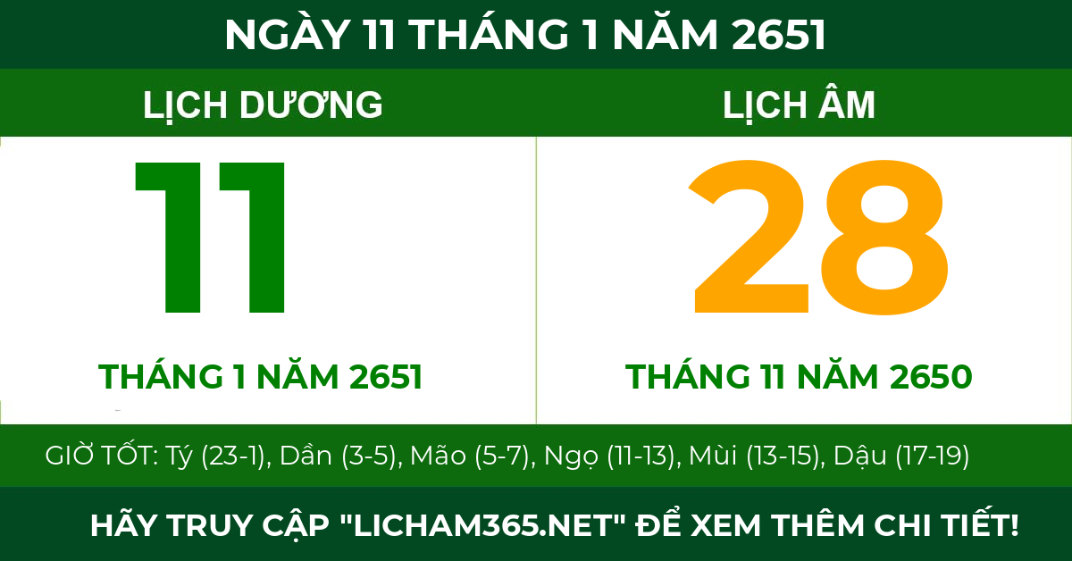lịch âm ngày 11 tháng 1 năm 2651
