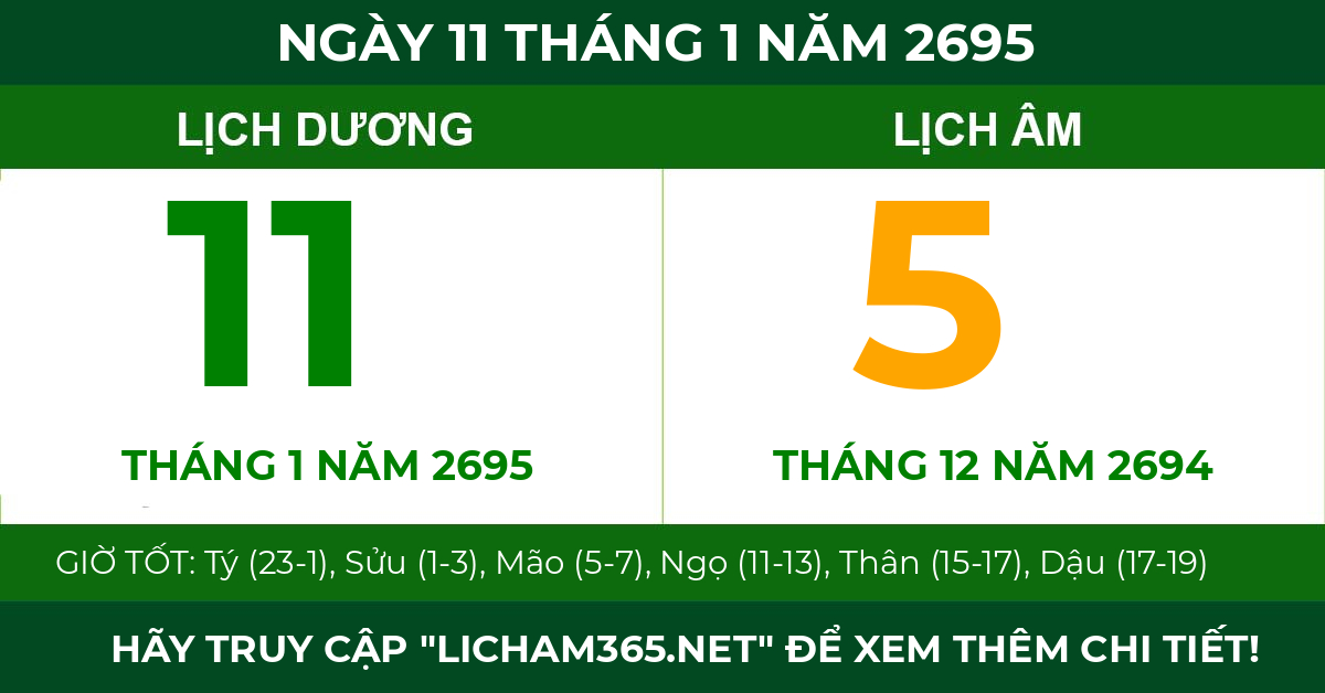 lịch âm ngày 11 tháng 1 năm 2695