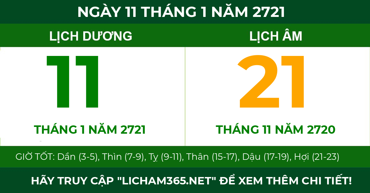 lịch âm ngày 11 tháng 1 năm 2721