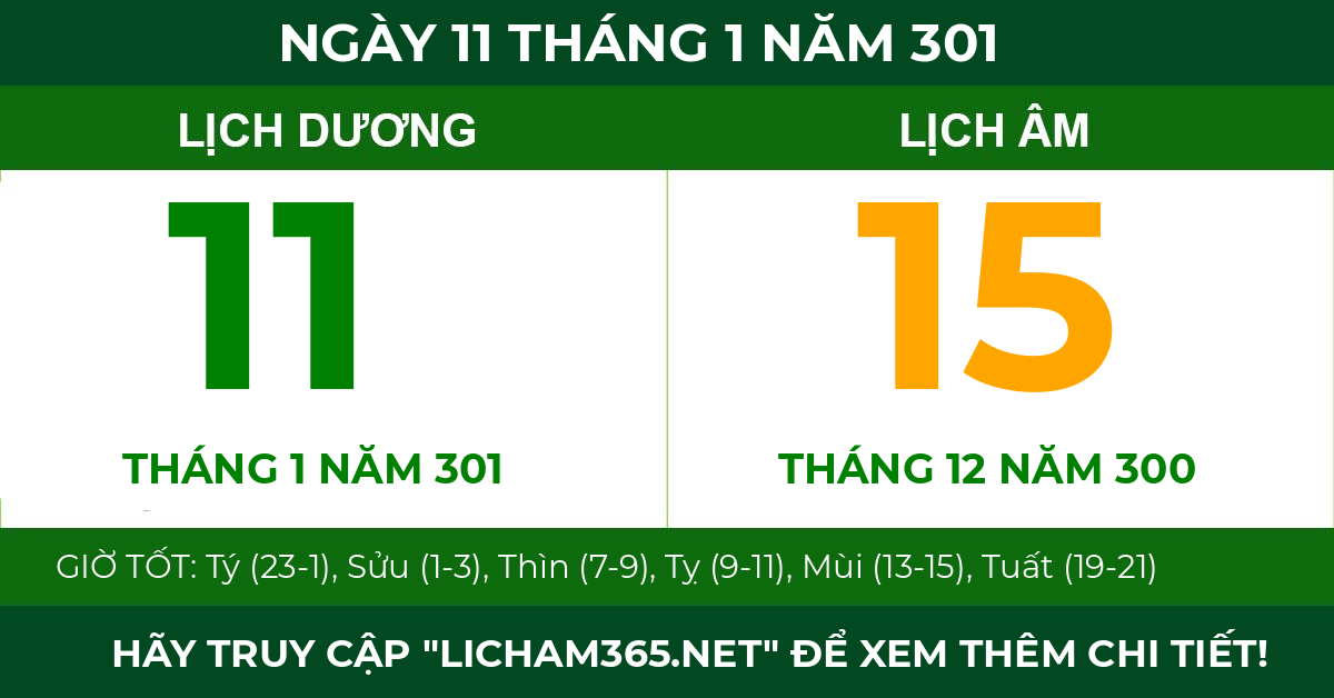 lịch âm ngày 11 tháng 1 năm 301
