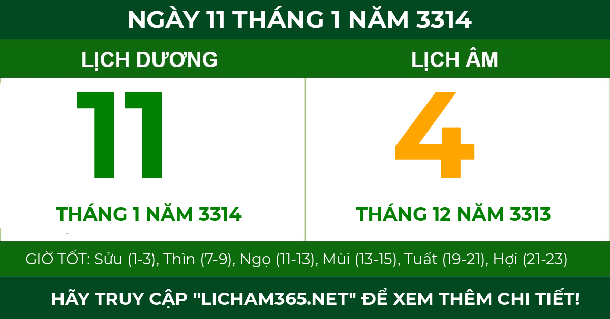 lịch âm ngày 11 tháng 1 năm 3314