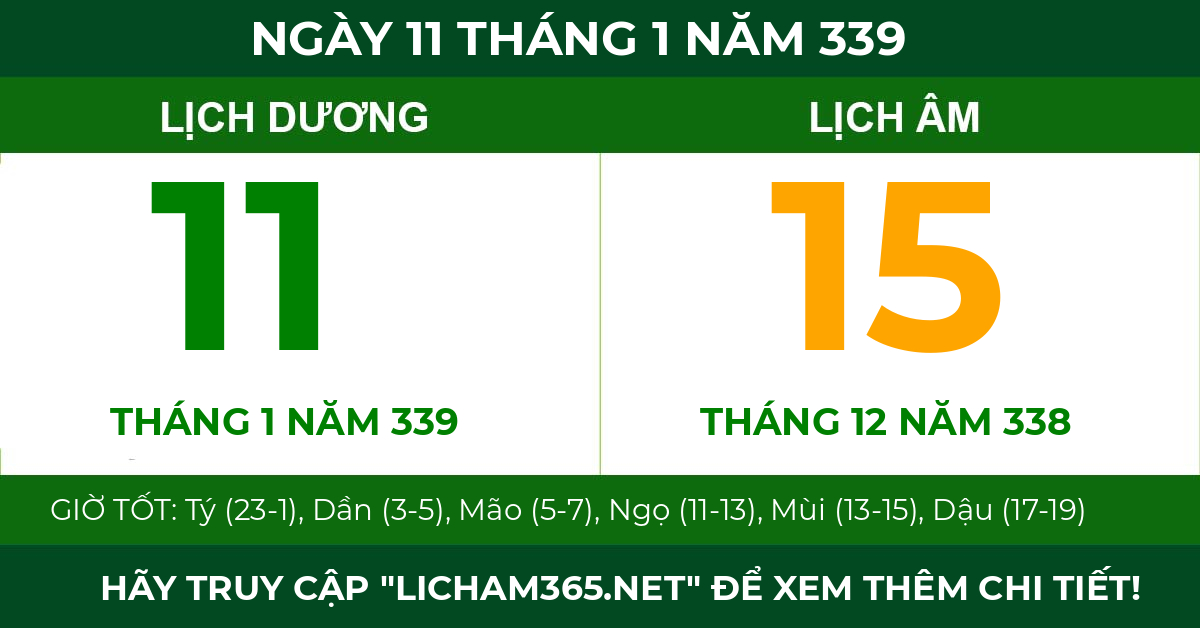 lịch âm ngày 11 tháng 1 năm 339
