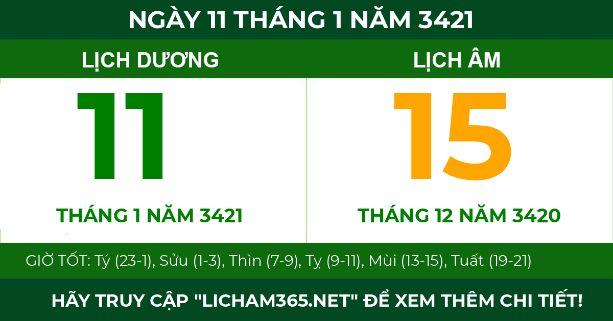lịch âm ngày 11 tháng 1 năm 3421