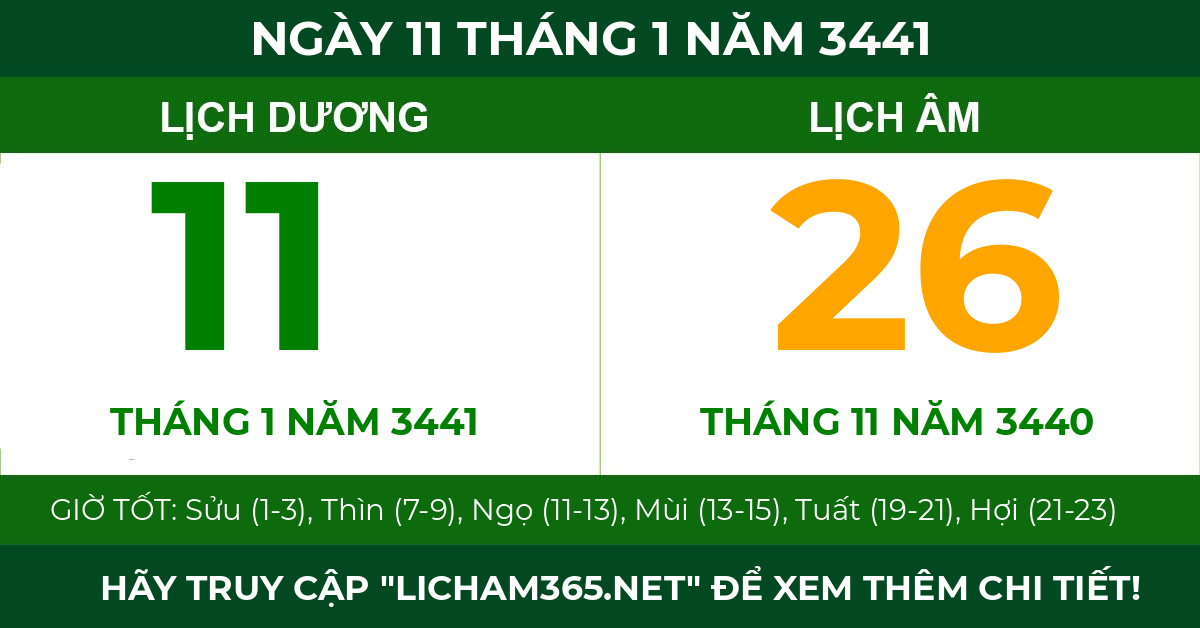lịch âm ngày 11 tháng 1 năm 3441