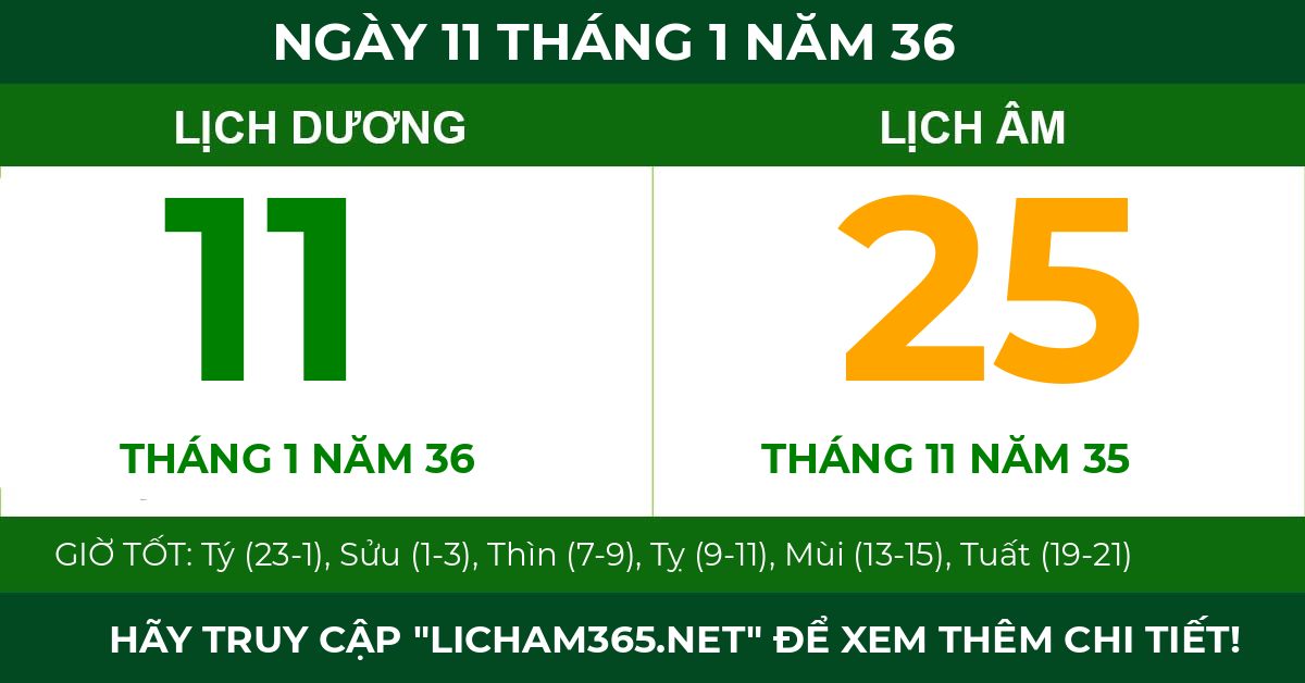 lịch âm ngày 11 tháng 1 năm 36