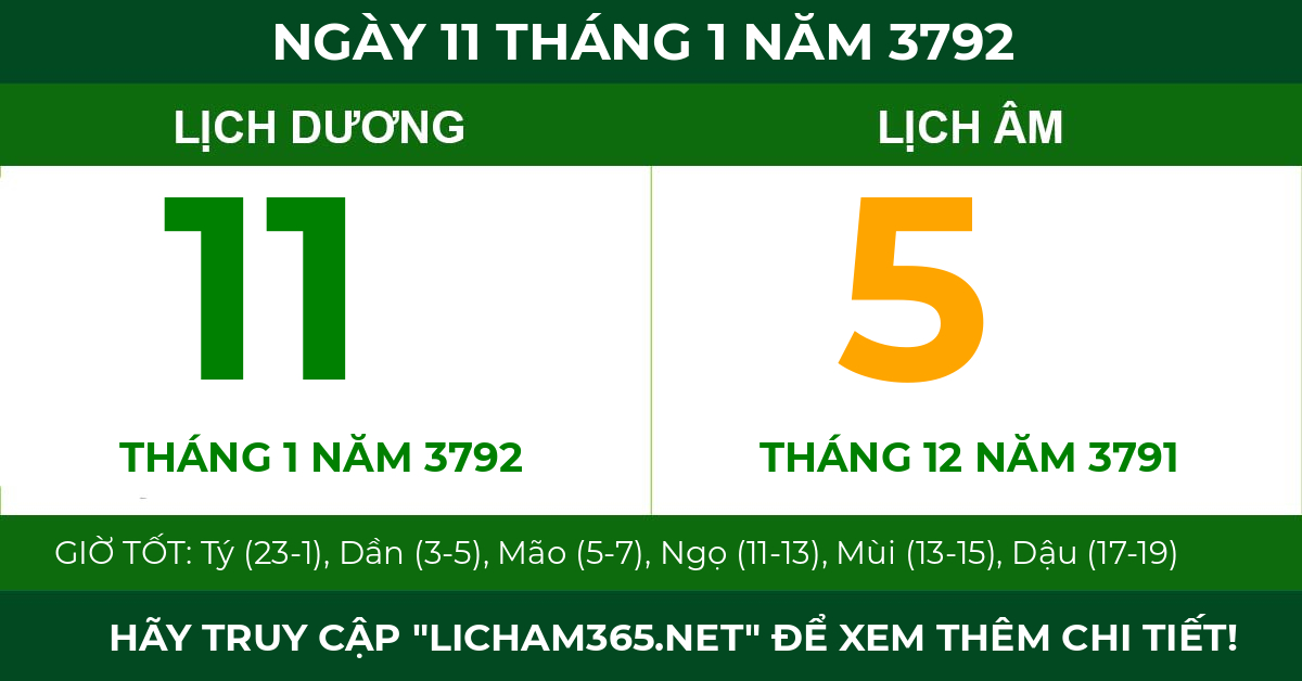 lịch âm ngày 11 tháng 1 năm 3792