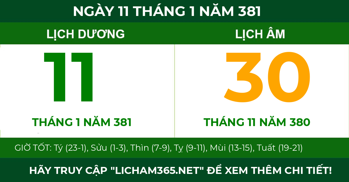 lịch âm ngày 11 tháng 1 năm 381