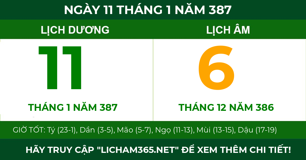lịch âm ngày 11 tháng 1 năm 387
