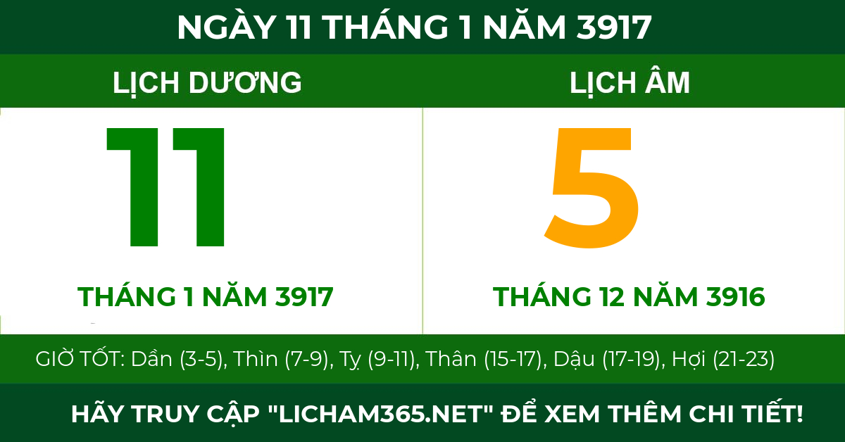 lịch âm ngày 11 tháng 1 năm 3917