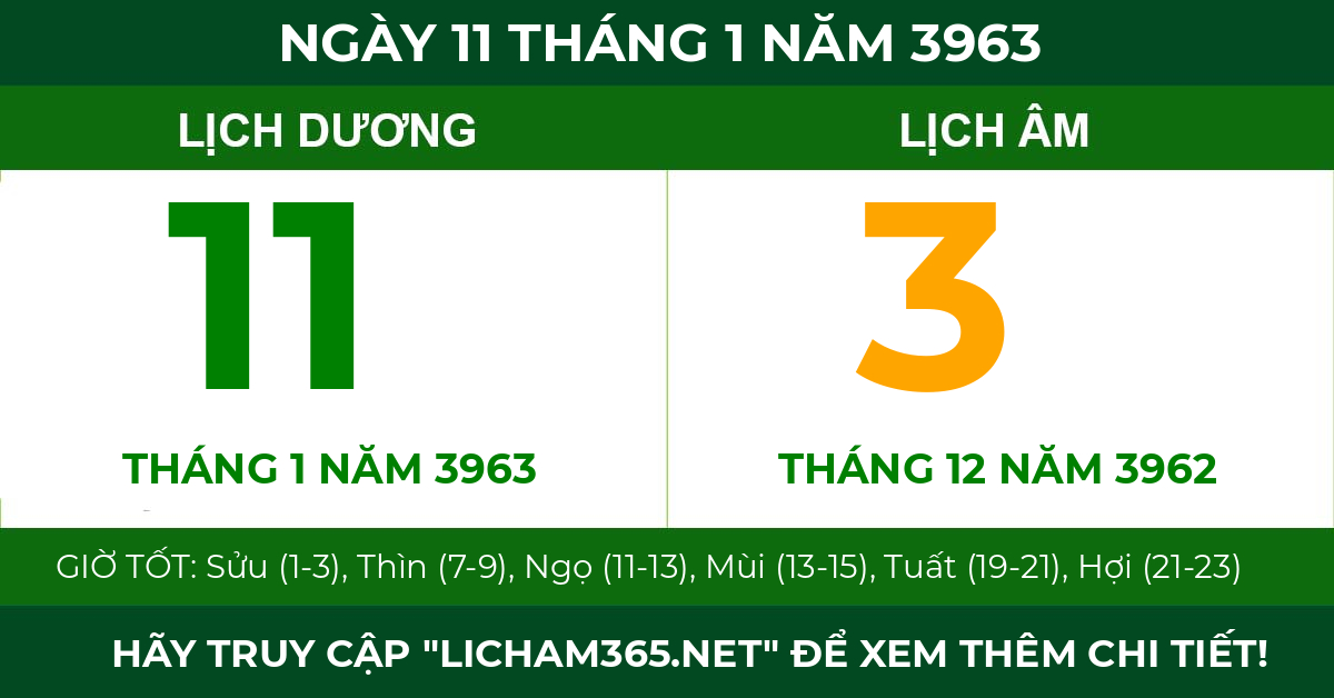 lịch âm ngày 11 tháng 1 năm 3963