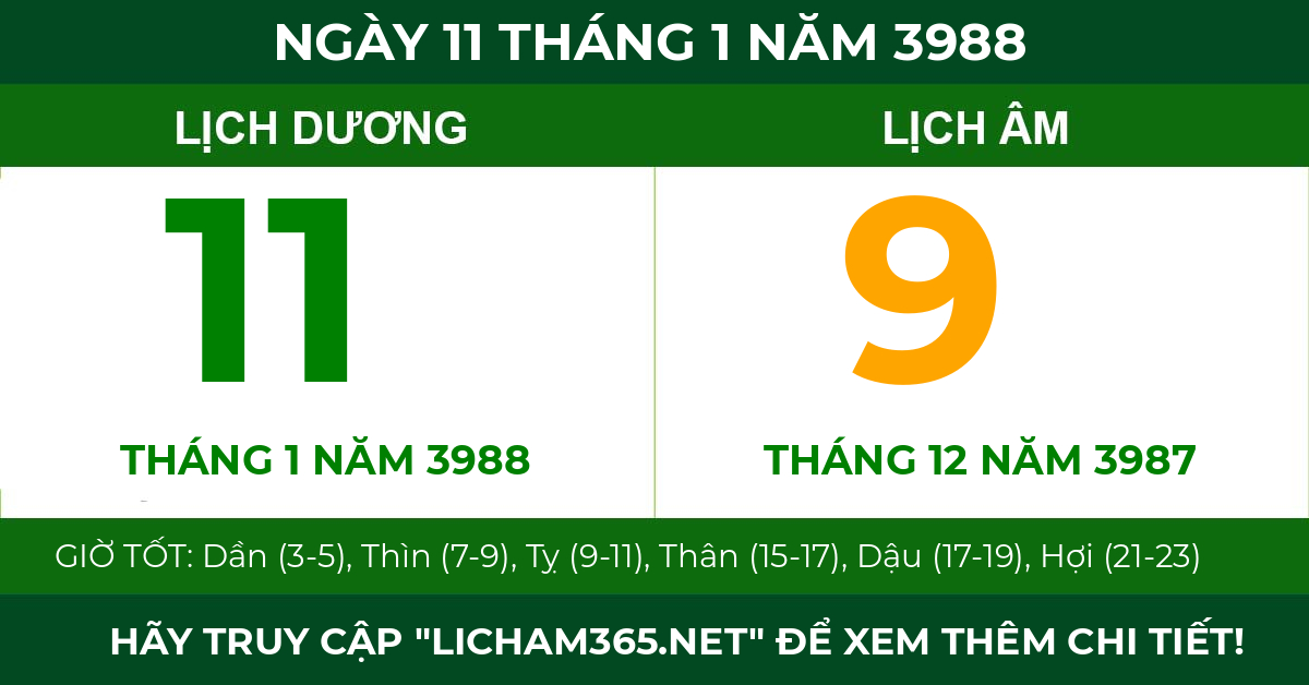lịch âm ngày 11 tháng 1 năm 3988