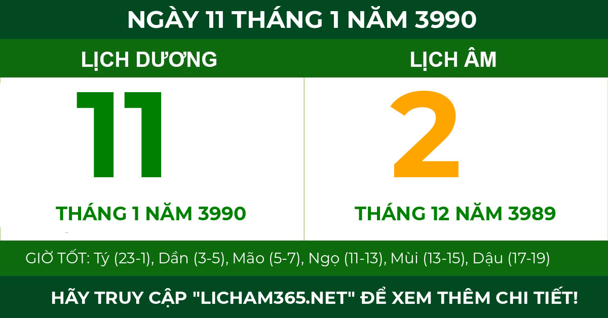 lịch âm ngày 11 tháng 1 năm 3990