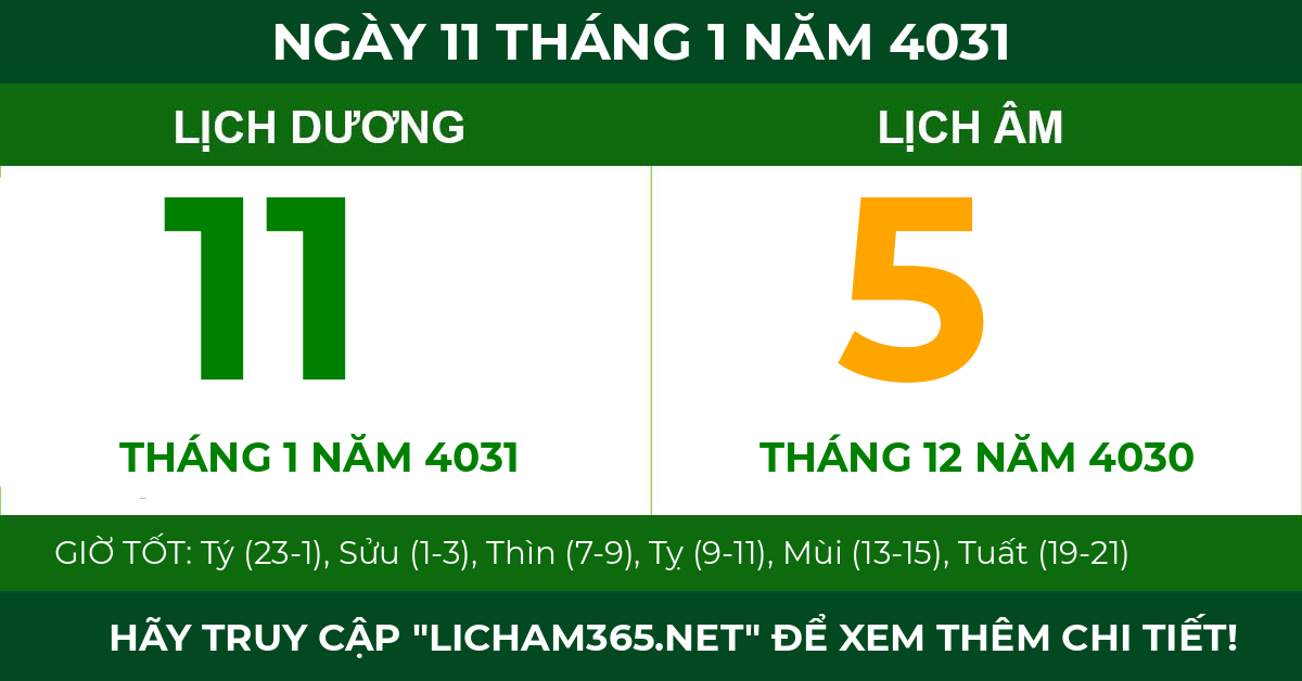 lịch âm ngày 11 tháng 1 năm 4031