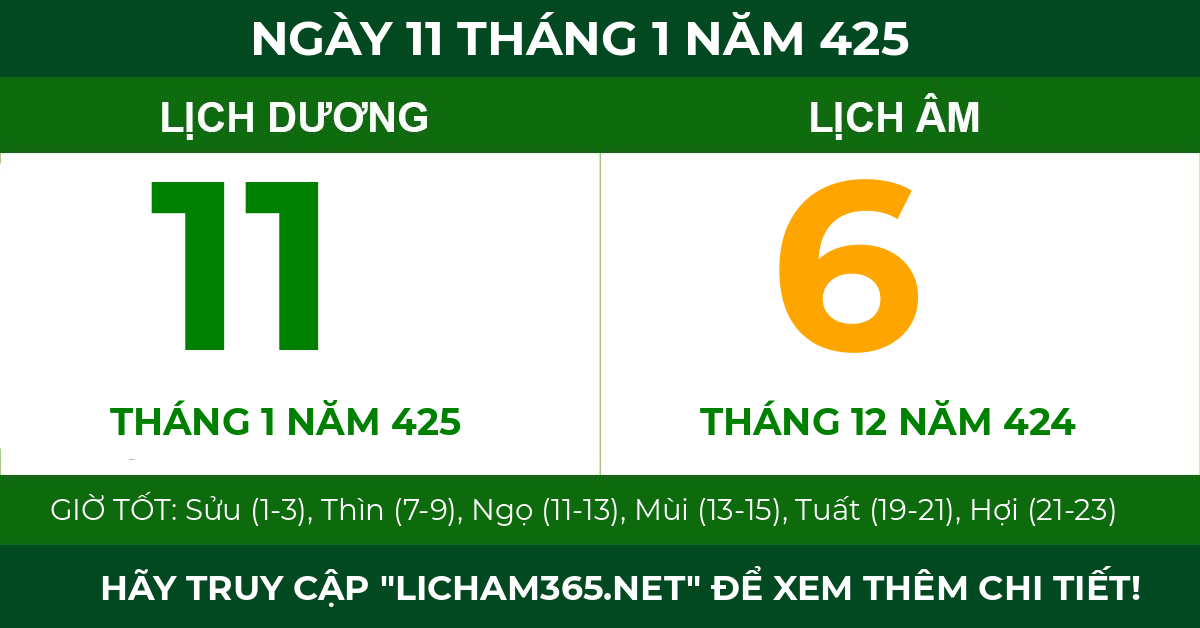 lịch âm ngày 11 tháng 1 năm 425