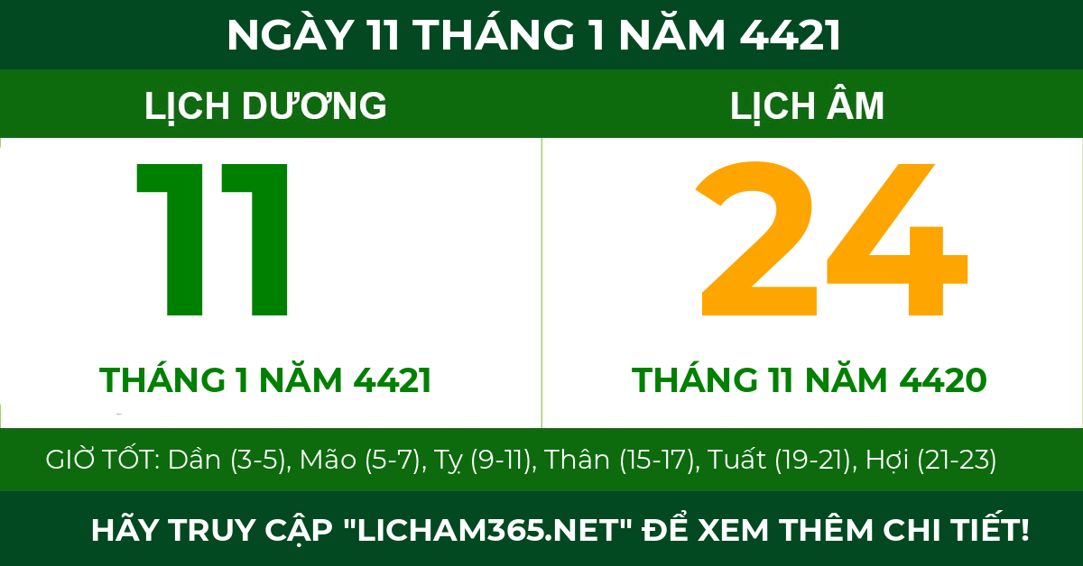 lịch âm ngày 11 tháng 1 năm 4421