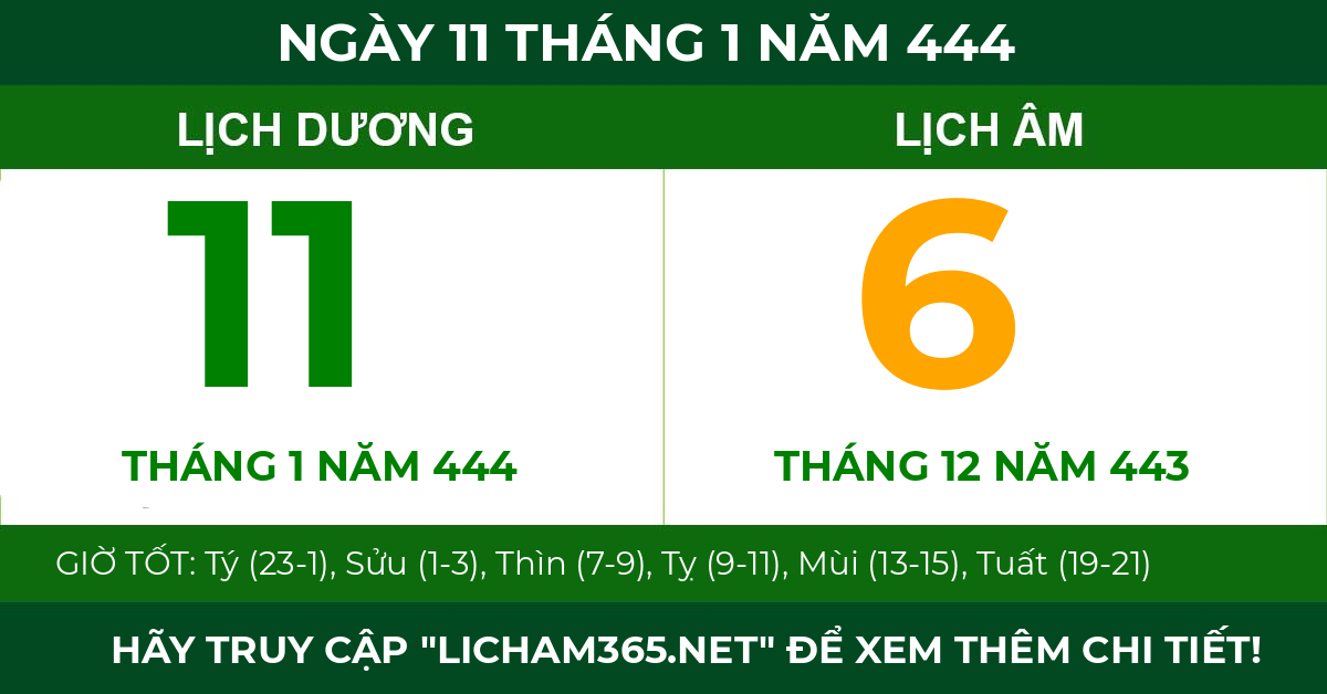 lịch âm ngày 11 tháng 1 năm 444