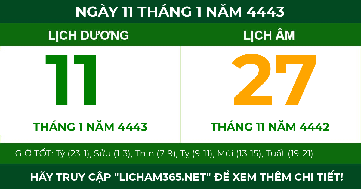 lịch âm ngày 11 tháng 1 năm 4443
