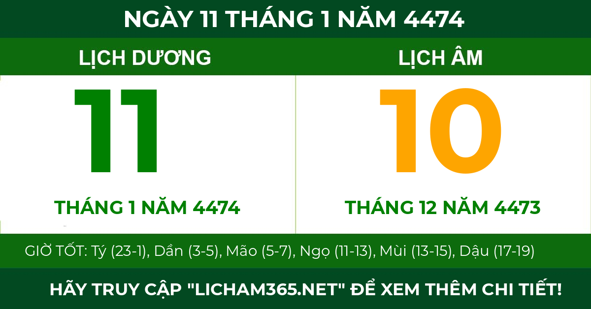 lịch âm ngày 11 tháng 1 năm 4474