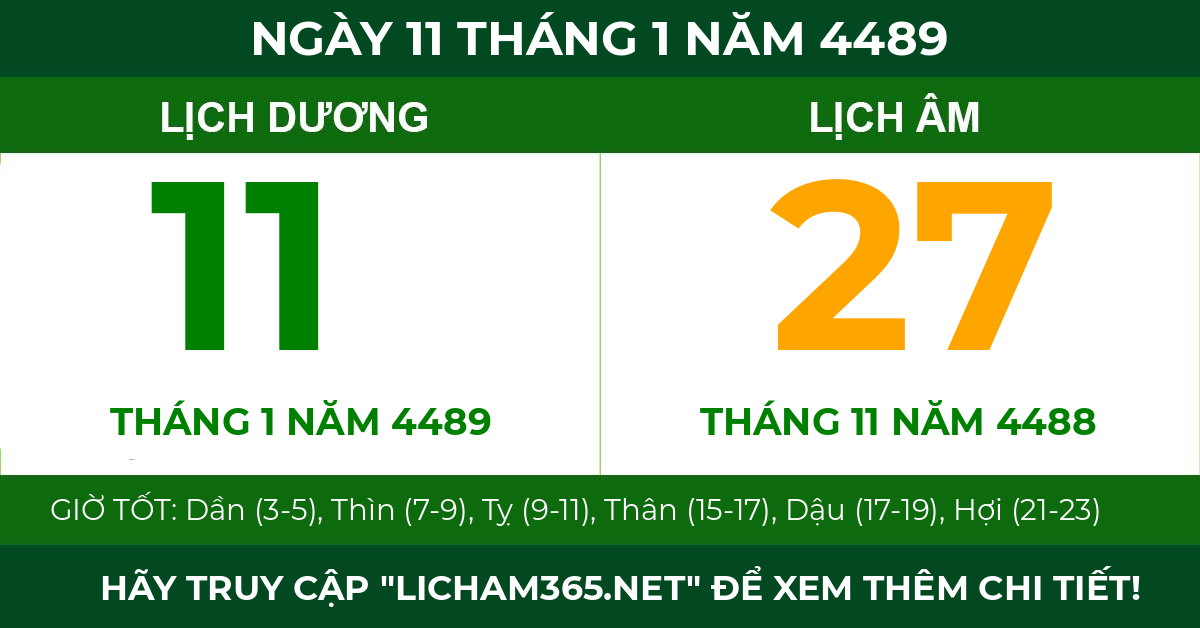 lịch âm ngày 11 tháng 1 năm 4489