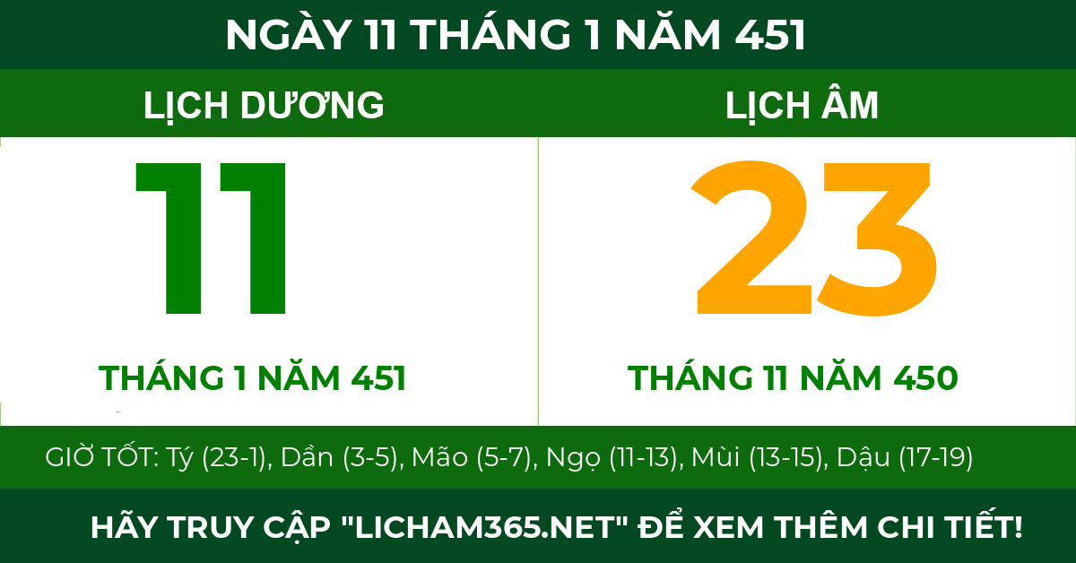 lịch âm ngày 11 tháng 1 năm 451