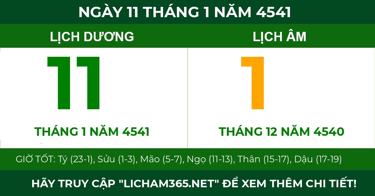 lịch âm ngày 11 tháng 1 năm 4541