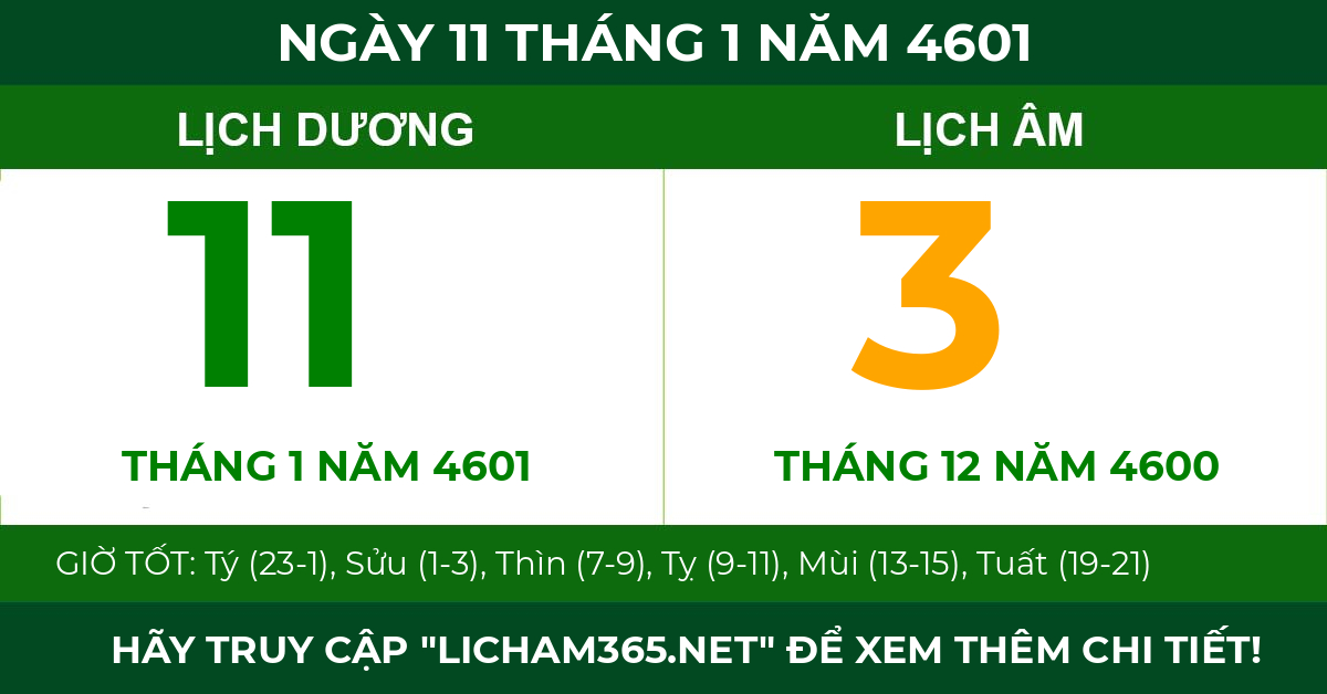 lịch âm ngày 11 tháng 1 năm 4601