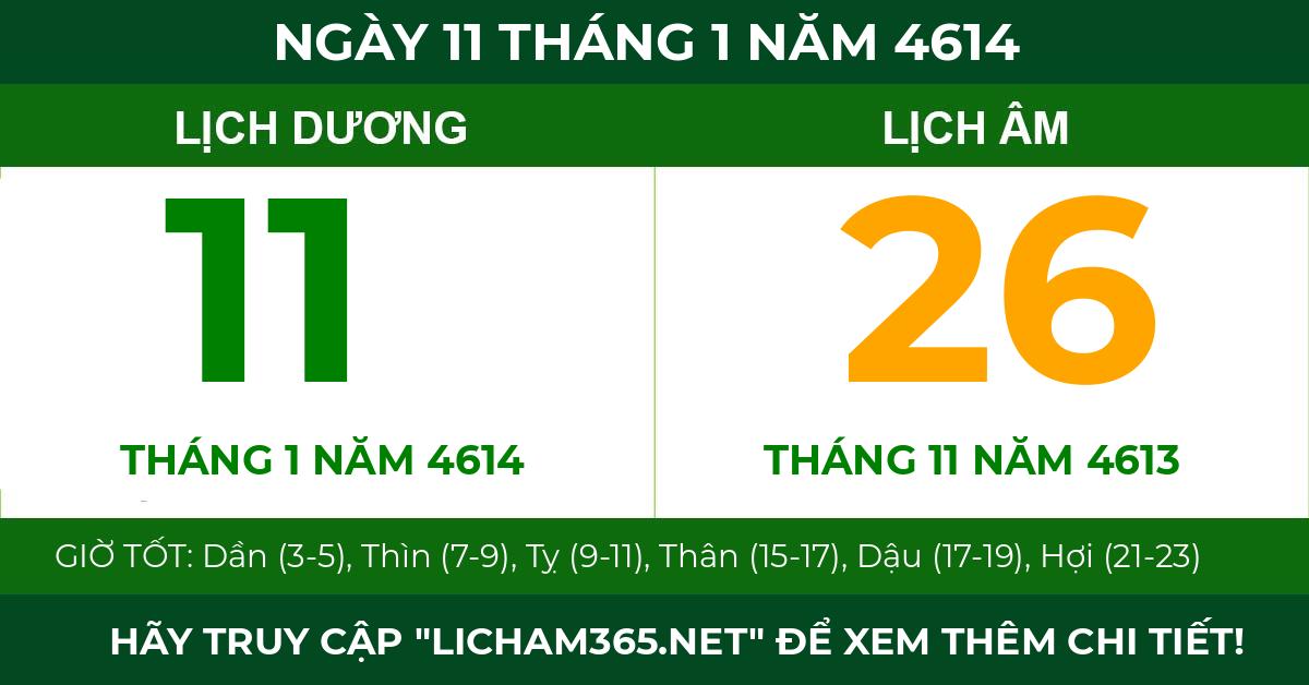 lịch âm ngày 11 tháng 1 năm 4614