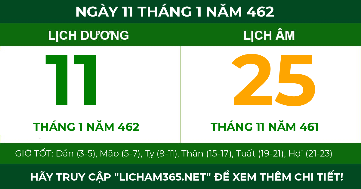 lịch âm ngày 11 tháng 1 năm 462
