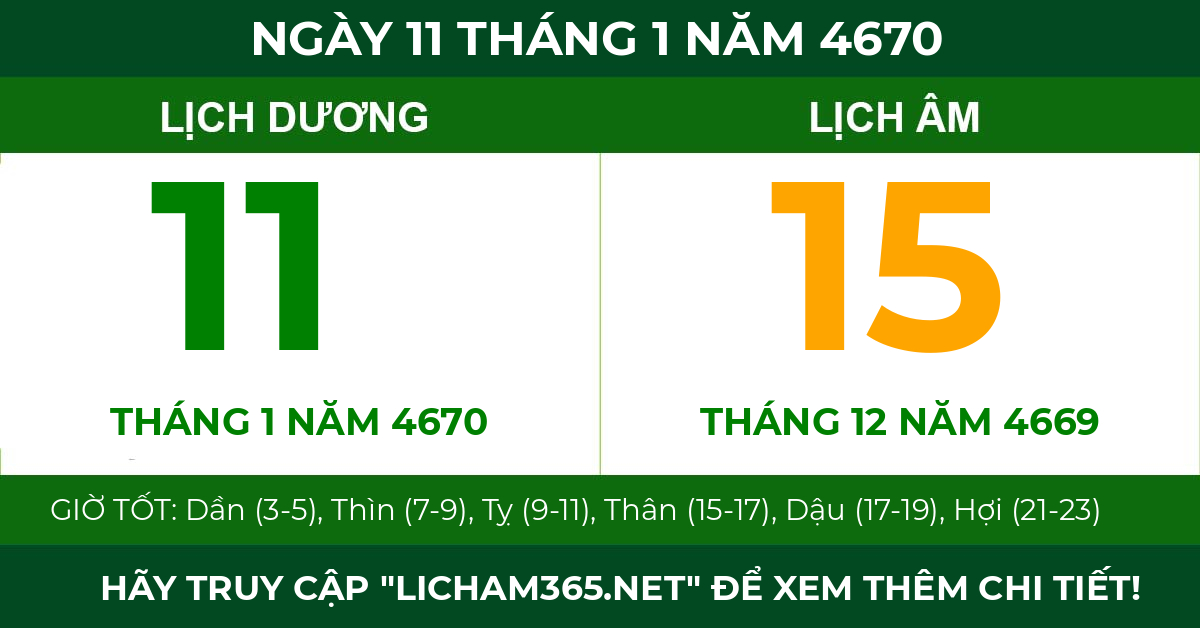 lịch âm ngày 11 tháng 1 năm 4670
