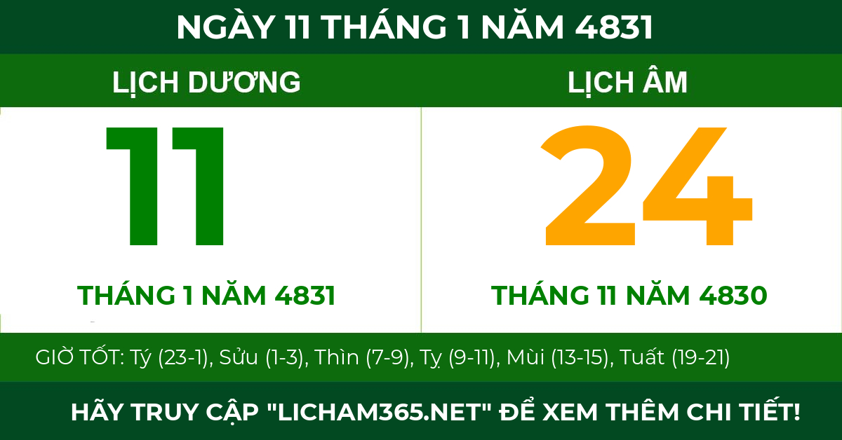 lịch âm ngày 11 tháng 1 năm 4831