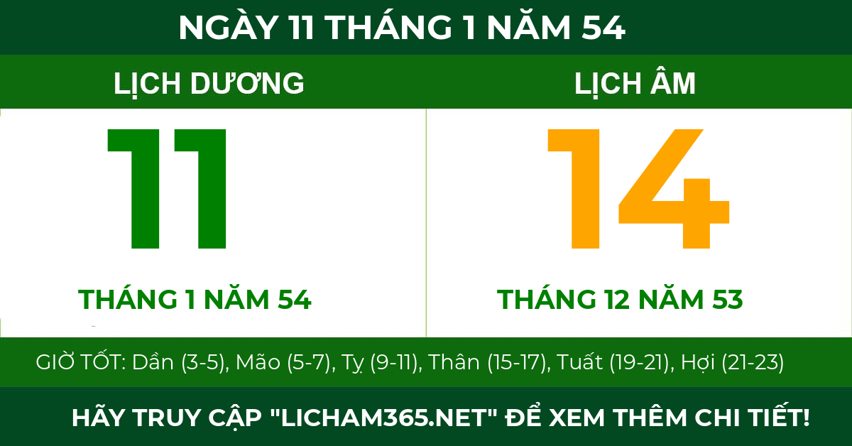 lịch âm ngày 11 tháng 1 năm 54