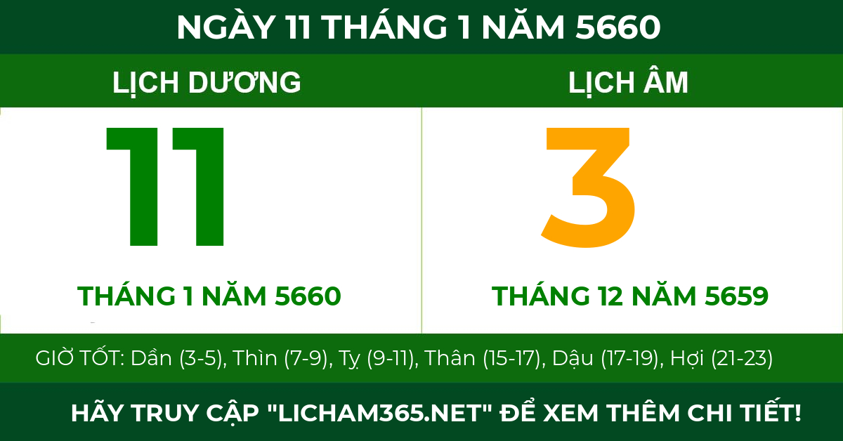lịch âm ngày 11 tháng 1 năm 5660