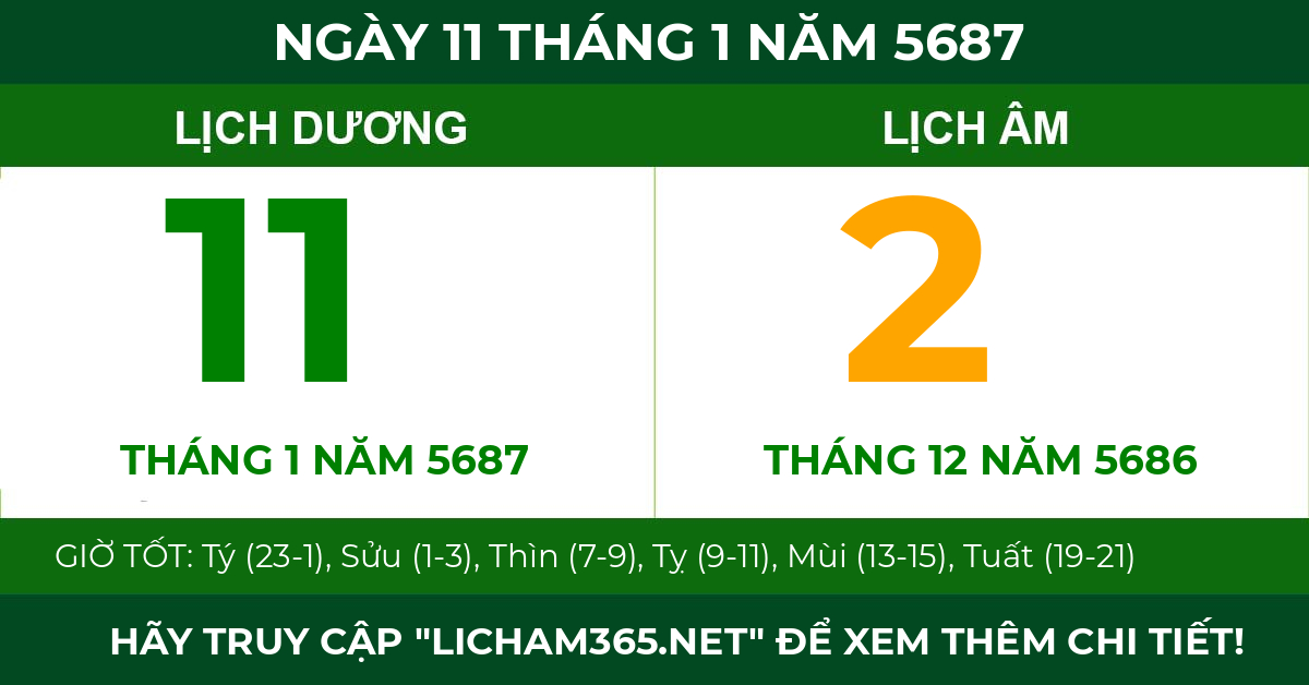 lịch âm ngày 11 tháng 1 năm 5687