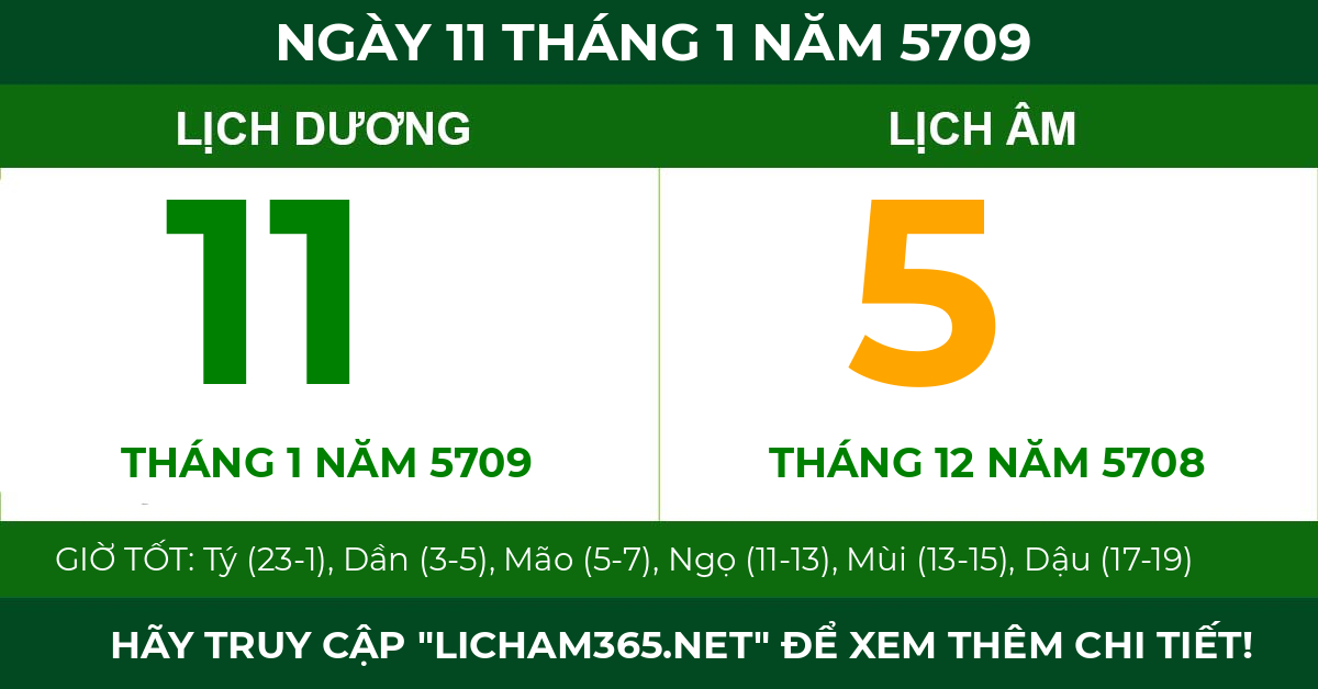 lịch âm ngày 11 tháng 1 năm 5709