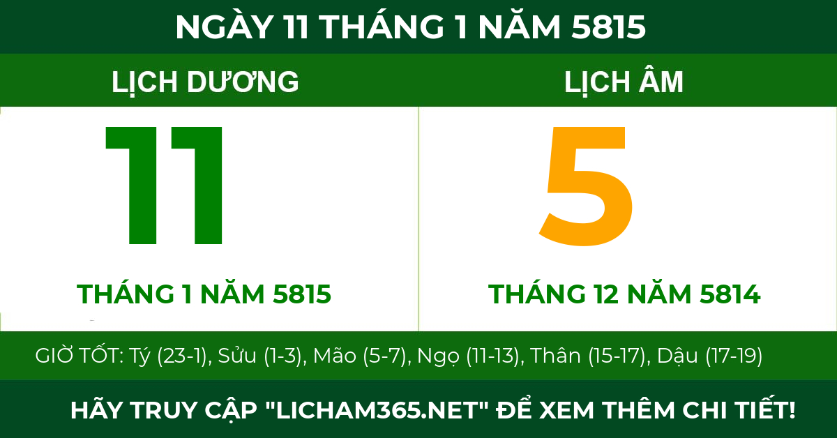 lịch âm ngày 11 tháng 1 năm 5815
