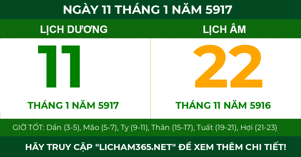 lịch âm ngày 11 tháng 1 năm 5917