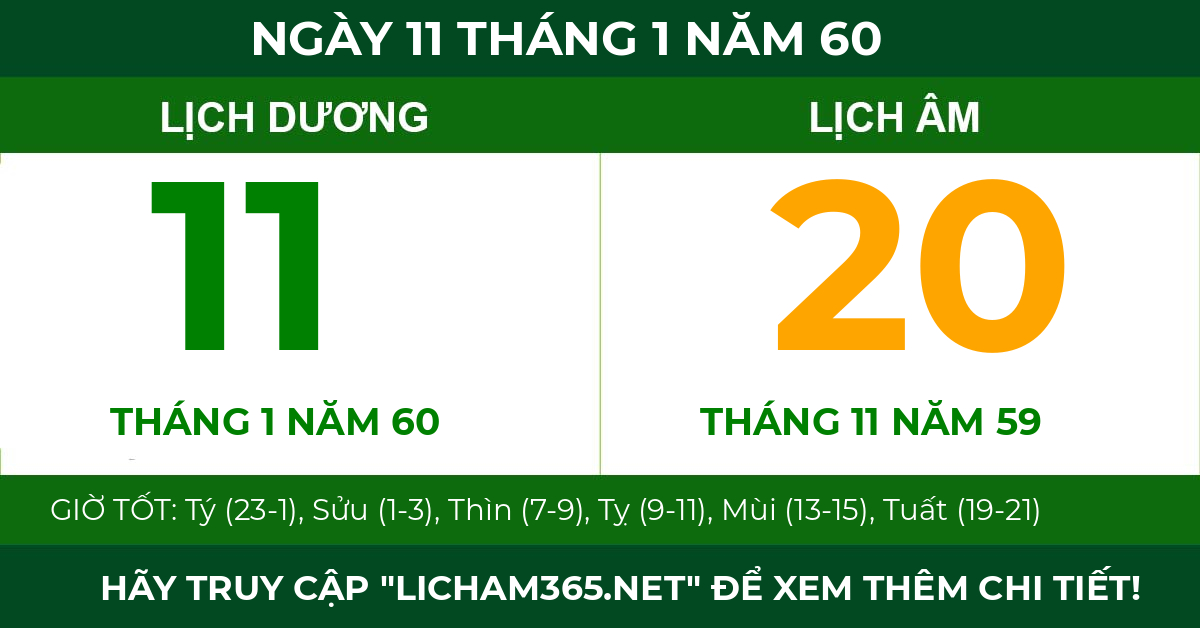lịch âm ngày 11 tháng 1 năm 60