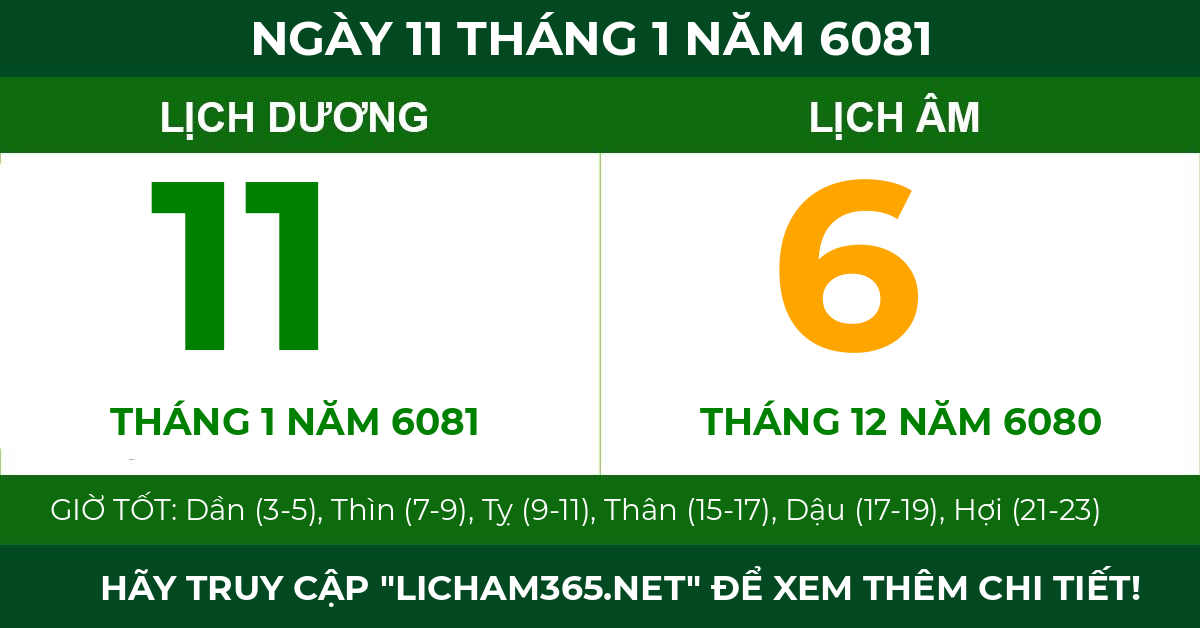 lịch âm ngày 11 tháng 1 năm 6081