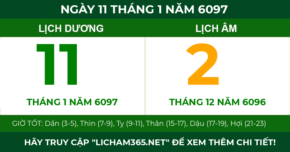 lịch âm ngày 11 tháng 1 năm 6097