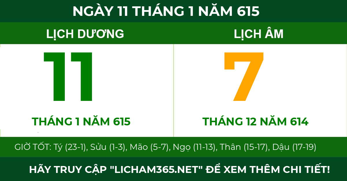 lịch âm ngày 11 tháng 1 năm 615