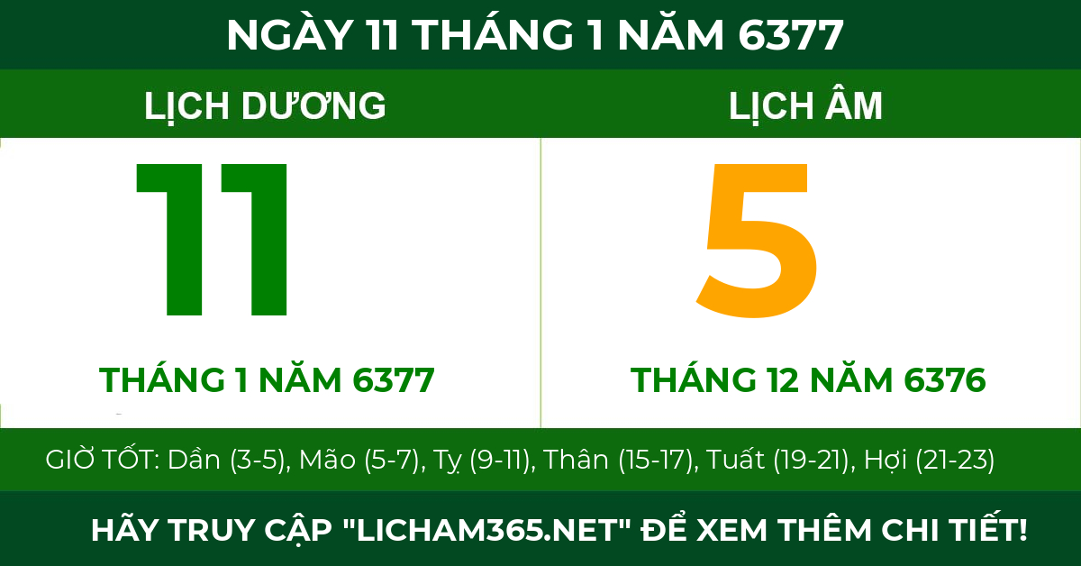 lịch âm ngày 11 tháng 1 năm 6377