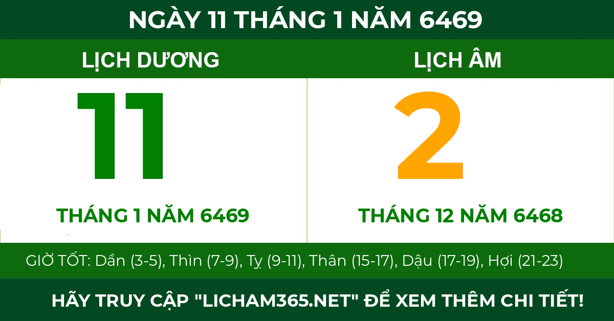 lịch âm ngày 11 tháng 1 năm 6469