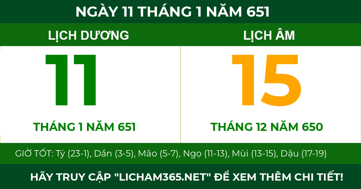 lịch âm ngày 11 tháng 1 năm 651