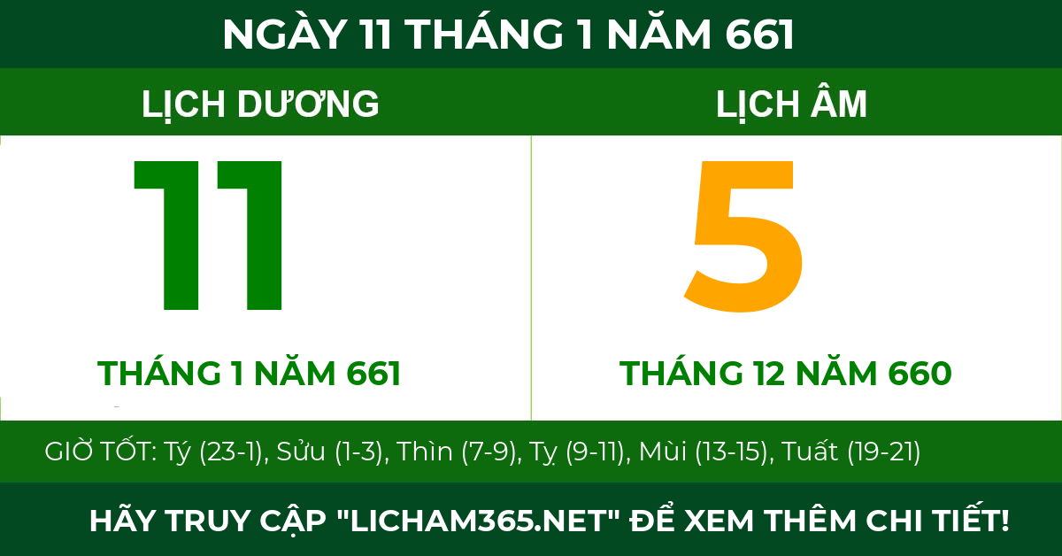 lịch âm ngày 11 tháng 1 năm 661