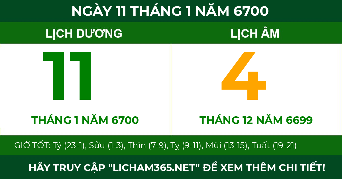lịch âm ngày 11 tháng 1 năm 6700