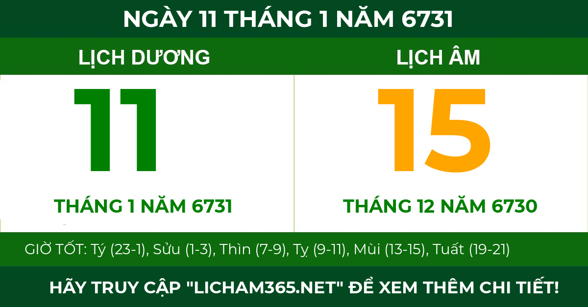 lịch âm ngày 11 tháng 1 năm 6731