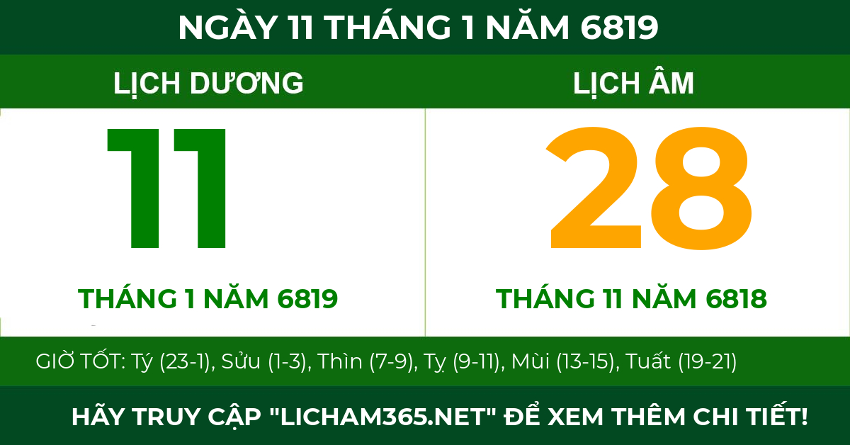 lịch âm ngày 11 tháng 1 năm 6819