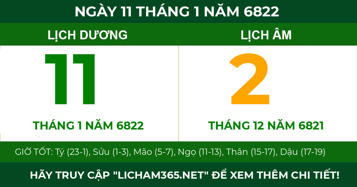 lịch âm ngày 11 tháng 1 năm 6822