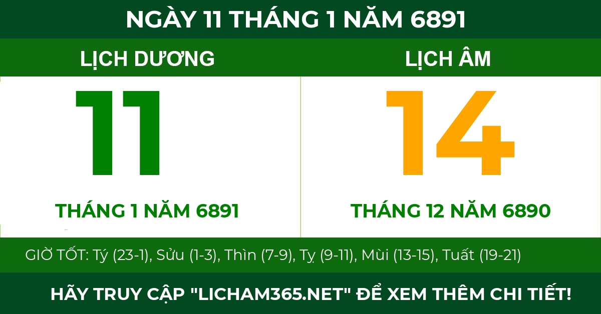 lịch âm ngày 11 tháng 1 năm 6891