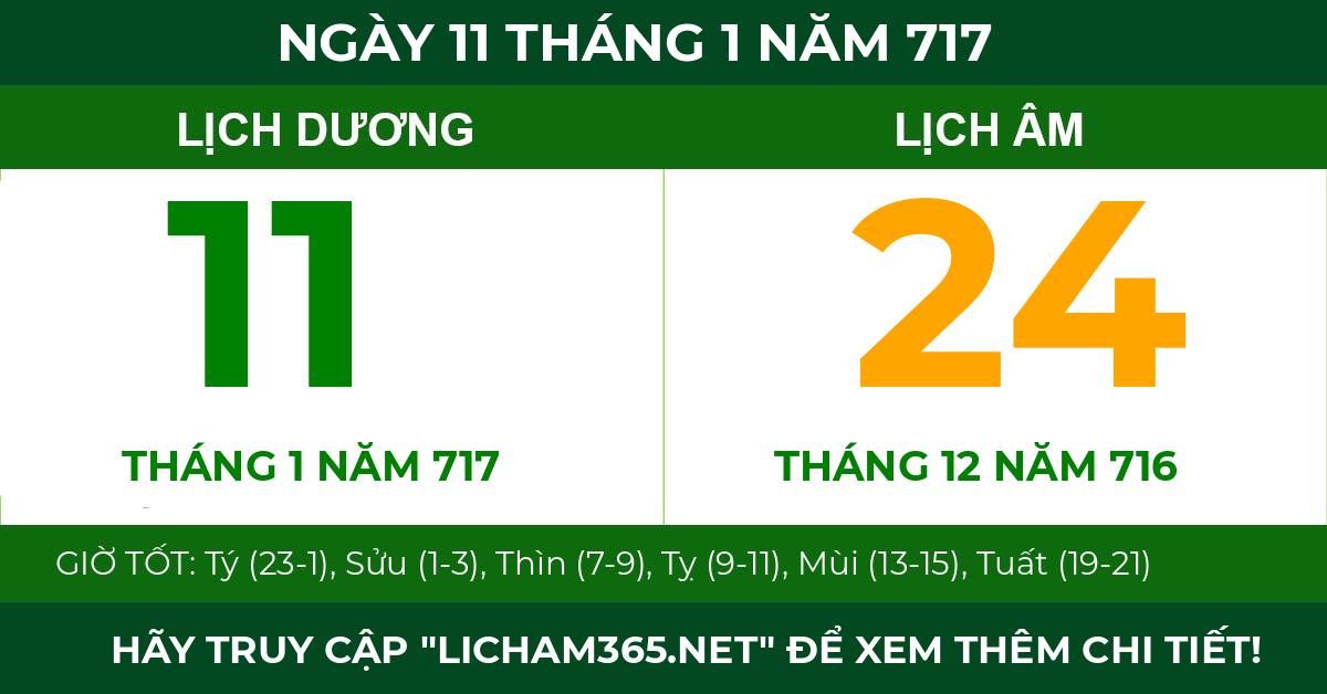 lịch âm ngày 11 tháng 1 năm 717
